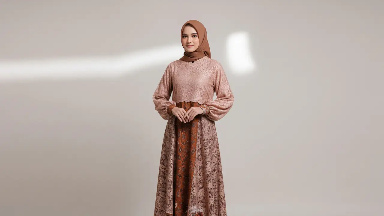 Gamis Batik Brokat Lengan Balon