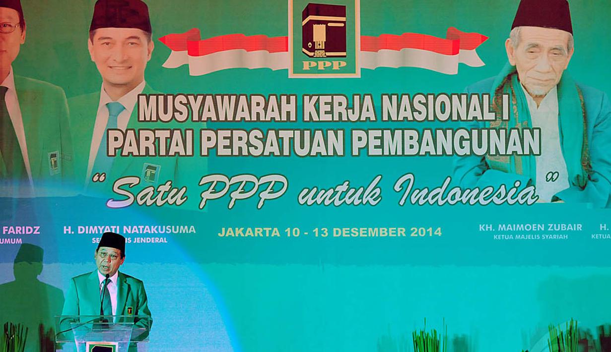 Ketua Umum PPP, Djan Faridz yang terpilih di Muktamar Jakarta saat membuka Mukernas I, Rabu (10/12/2014). (Liputan6.com/Johan Tallo)