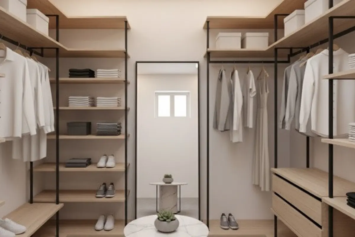 Cara Merancang Walk-In Closet untuk Ruangan Minimalis (Sumber: Gemini AI)