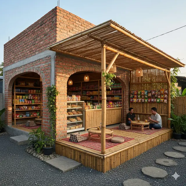 Desain Warung Sembako dari Batako dan Bambu