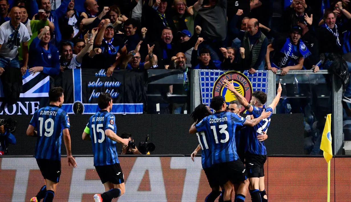 Unggul agregat 4-1, Atalanta melaju ke Final Liga Europa 2023/2024.  Dan ini merupakan final pertama bagi Atalanta di kompetisi Eropa.  (Marco BERTORELLO/AFP)