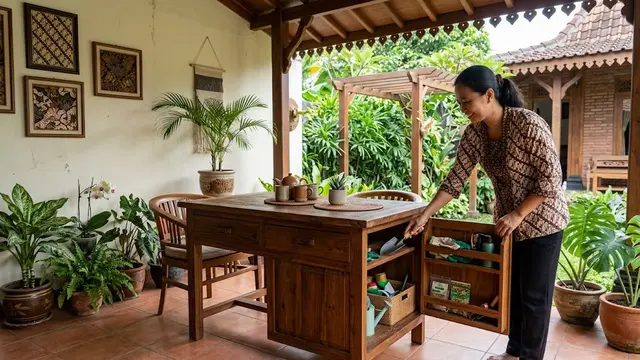 Ide Ruang Penyimpanan di Bawah Lantai Teras yang Dapat Diakses dari Samping