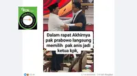 Tangkapan layar klaim foto Prabowo memilih Anies menjadi ketua KPK