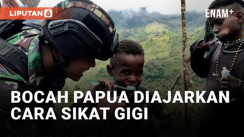 VIDEO: Prajurit TNI Ajarkan Bocah Papua Sikat Gigi yang Benar