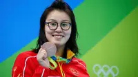 Perenang China, Fu Yuanhui, mengaku sedang haid saat mengikuti lomba renang di nomor estafet 4 x 100 meter di Olimpiade Rio 2016, Senin (15/8/2016). (Reuters/David Gray)