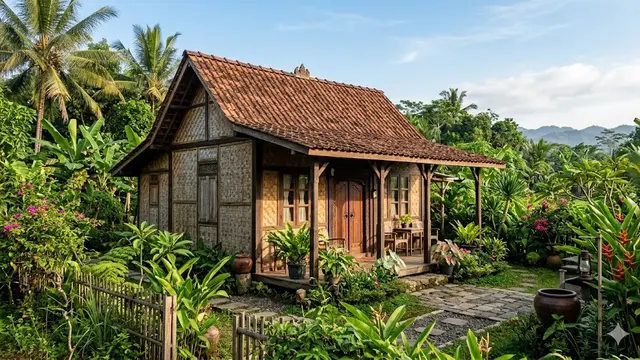 Desain Rumah Kampung dengan Dinding Anyaman Bambu yang Tetap Estetik