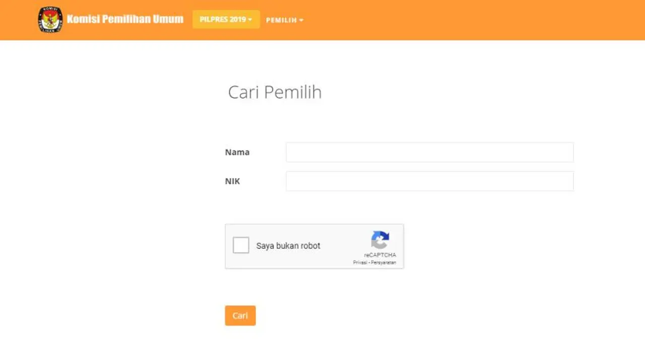 Laman resmi KPU untuk mengecek DPT Pemilu 2019