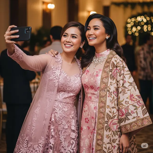Long Dress Brokat Pastel Siluet A-Line Elegan Terbaru 2025. Foto: Gemini