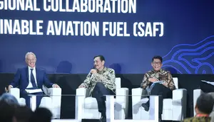 Panel session bertajuk "Global and Regional Collaboration Potential on Sustainable Aviation Fuel" pada acara Bali International Air Show 2024 yang digelar Rabu ini (18/9) di Ngurah Rai International Airport, Bali/Istimewa.