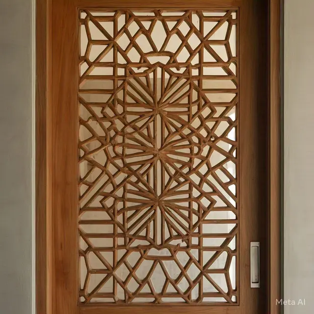 Pintu Kayu dengan Roster Geometris, Model pintu minimalis dari kayu yang tren di 2025