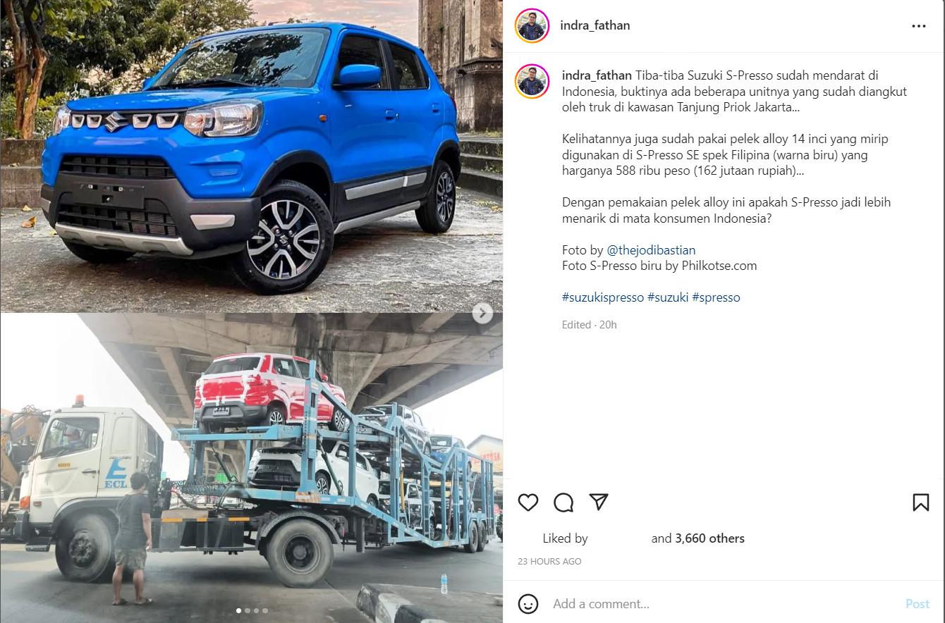 Suzuki S-Presso diangkut truk (Instagram/@indra_fathan)