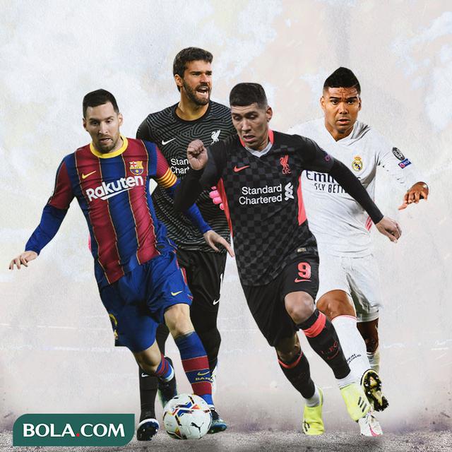 Ilustrasi - Lionel Messi, Alisson Becker, Roberto Firmino, Casemiro