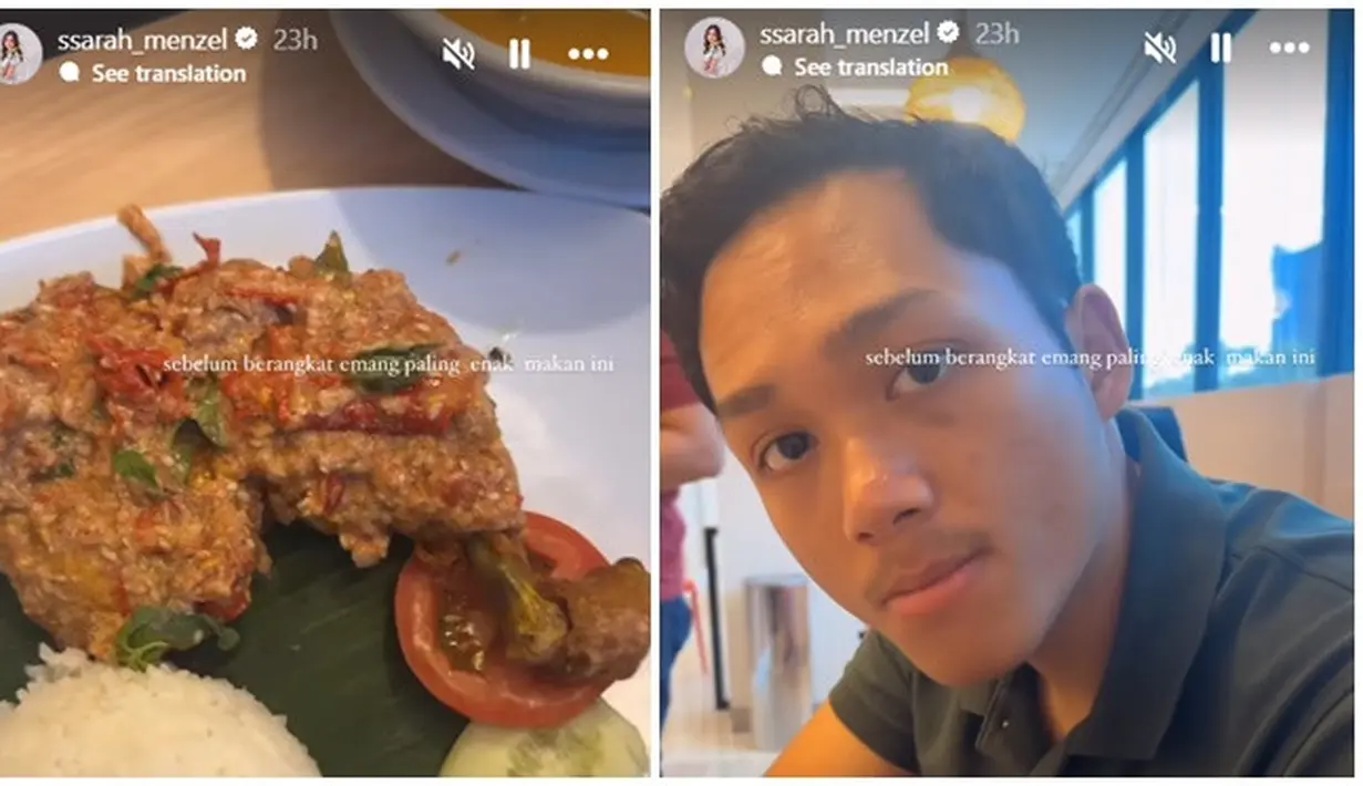 Ini momen Sarah Menzel makan bareng Azriel sebelum berangkat. Meski tentunya tidak mudah untuk menjalani hubungan jarak jauh, namun keduanya saling memberikan semangat. Momen perpisahan Sarah Menzel dengan Azriel dan keluarganya ini juga diunggah di kanal YouTube The Hermansyah A6. Keluarga Azriel juga dukung penuh keputusan Sarah kuliah di luar negeri. (Liputan6.com/IG/@ssarah_menzel)