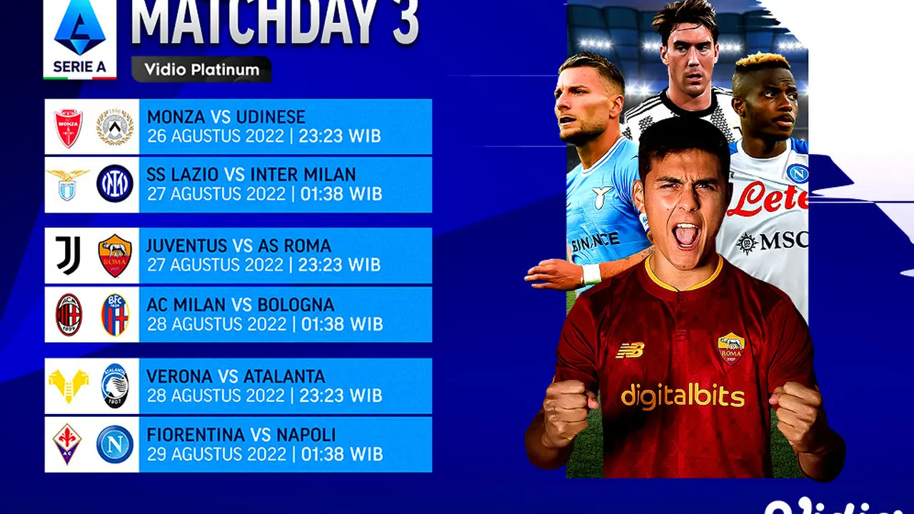 Link Live Streaming Liga Italia 2022/2023 Matchday 3 di Vidio, 26-29 Agustus 2022