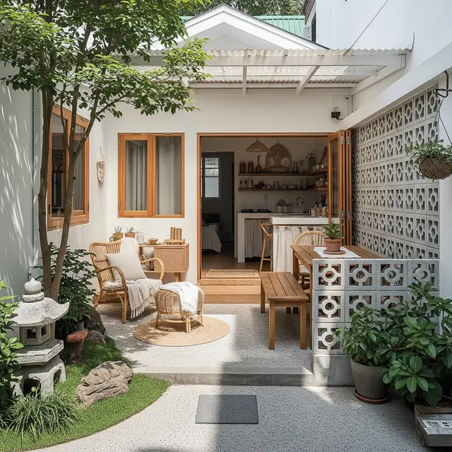 Desain Rumah 1 Lantai Tipe 36 di Gang Sempit dengan Dapur Belakang Terbuka/Gemini AI
