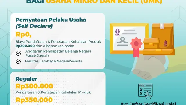 Badan Penyelenggara Jaminan Produk Halal (BPJPH) Kementerian Agama mulai membuka pengajuan sertifikasi halal gratis bagi UMK, melalui Program Sehati.