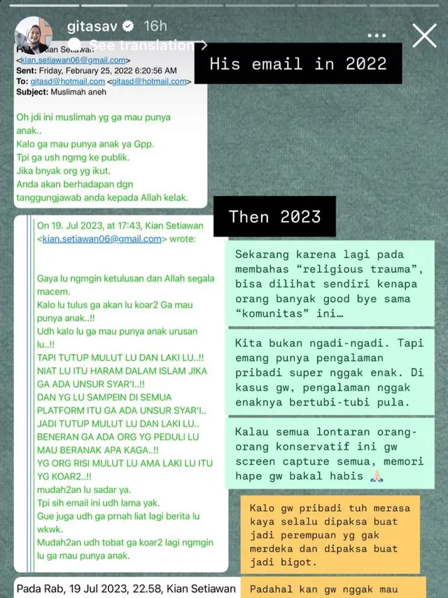 Gitasav diserang karena childfree. (credit:instagram.com/gitasav)