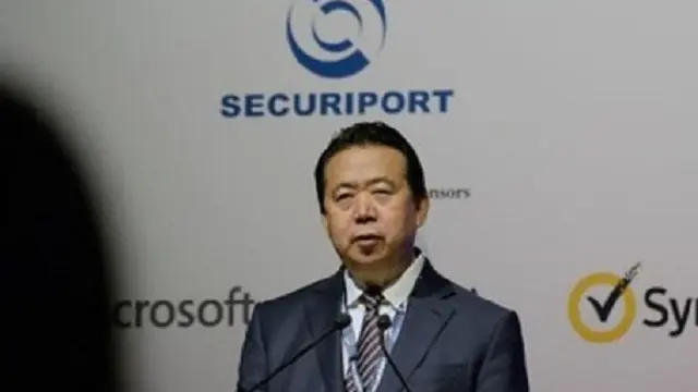 Presiden Interpol Meng Hongwei saat membuka Interpol World Congress di Singapura pada Juli 2017 (AFP / ROSLAN RAHMAN)