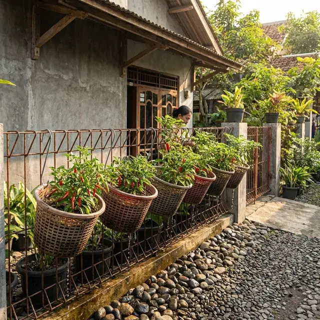 Desain Kebun Cabai Pakai Keranjang Plastik Bekas Anti Becek