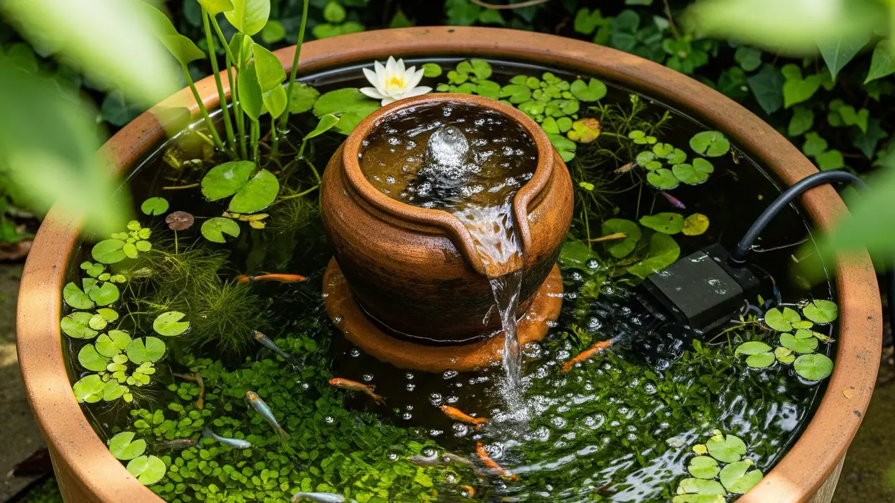 Model Kolam Ikan Mini dari Pot Tanaman (Image by Gemini AI)