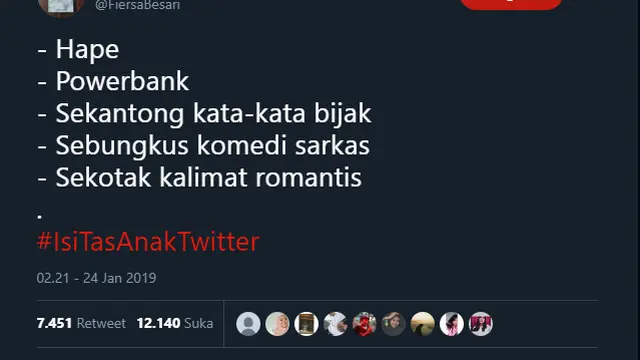 Cuitan Lucu 'Isi Tas Anak Twitter'