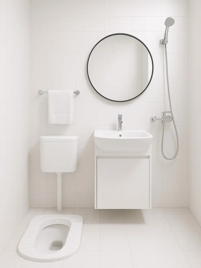 Model Kamar Mandi Minimalis Kloset Jongkok Tanpa Bak Mandi (Image by ChatGPT)