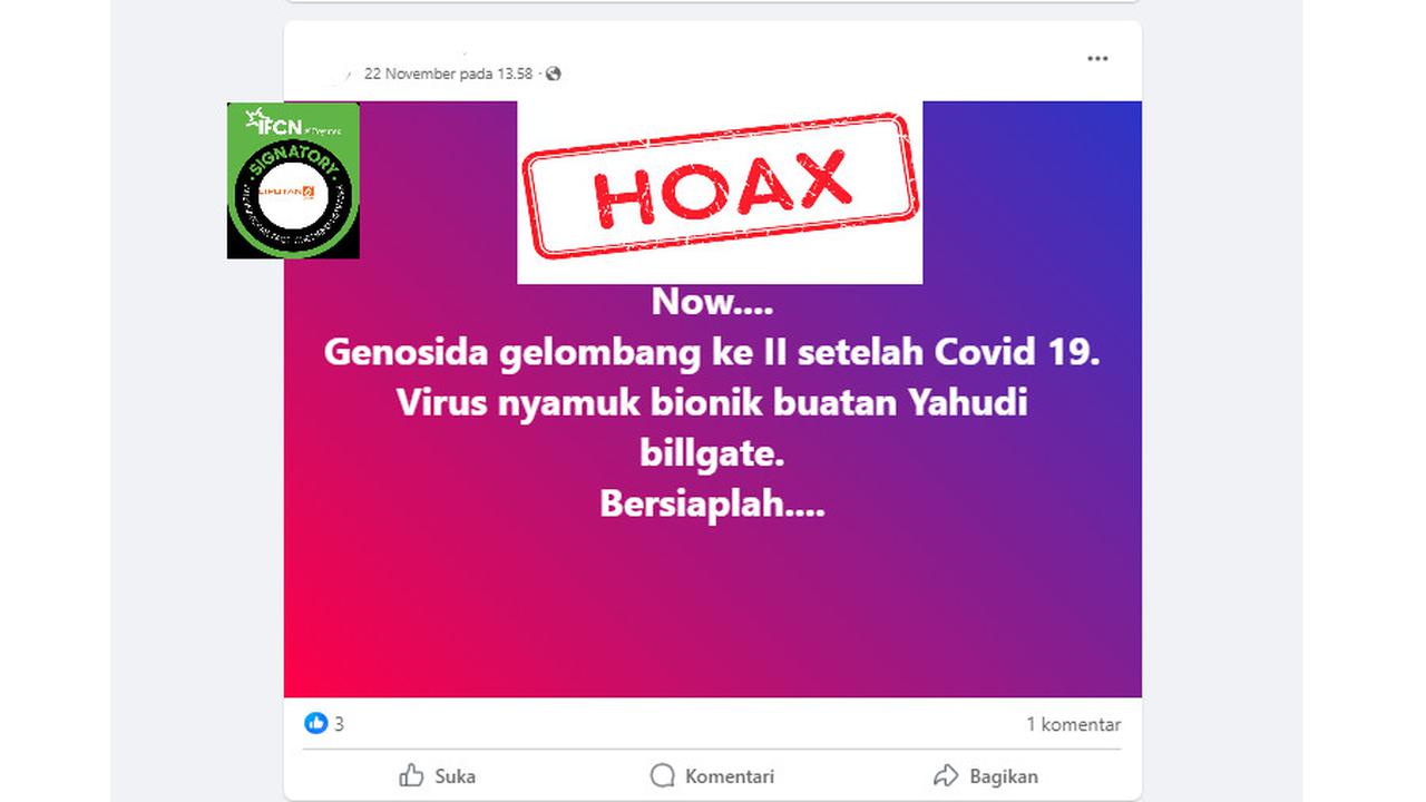 Tangkapan layar hoaks seputar kesehatan klaim genosida lewat virus nyamuk bionik buatan Bill Gates