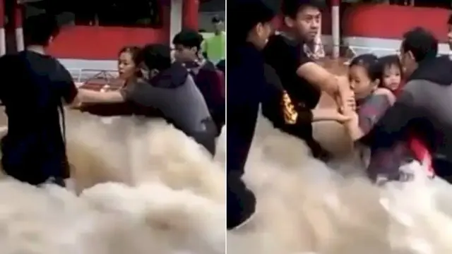 Viral, aksi para pemuda evakuasi korban banjir