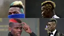 Bintang Manchester United dan Timnas Prancis, Paul Pogba selalu tampil dengan gaya rambut yang berbeda, inilah beberapa gaya rambut tersebut. (Bola.com/AFP)