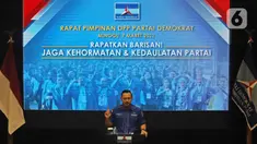 Ketum Partai Demokrat Agus Harimurti Yudhoyono atau AHY menggelar rapat pimpinan secara maraton di Deli Serdang di Gedung DPP Demokrat, Menteng, Jakarta Pusat, Minggu (7/3/2021). Rapat tersebut untuk menyikapi KLB Partai Demokrat Deli Serdang. (Liputan6.com/Herman Zakharia)