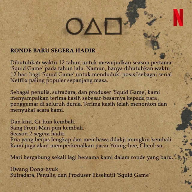 Unggahan Netflix soal Squid Game Season 2