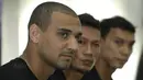 Pemain Persija, Bruno Lopes, Ismed Sofyan dan Novri Setiawan saat jumpa fans di Kawasan Jakarta, Senin (2/10/2017). Acara yang diselenggarakan oleh Gojek tersebut menjadi ajang bertemunya The Jakmania dengan pemain idolanya. (Bola.com/M Iqbal Ichsan)