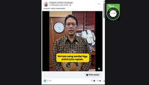 Tangkapan layar klaim video Menkeu Purbaya Yudhi Sadewa membuka program bantuan senilai Rp 30 juta yang beredar di Facebook.
