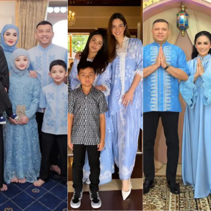 OOTD Publik Figure Tampil dengan Baju Lebaran Biru Prabowo