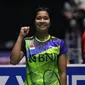 Aksi tunggal putri Indonesia, Ester Nurumi Tri Wardoyo, pada Kejuaraan Dunia Bulutangkis 2022, di Santander, Spanyol. (PBSI)