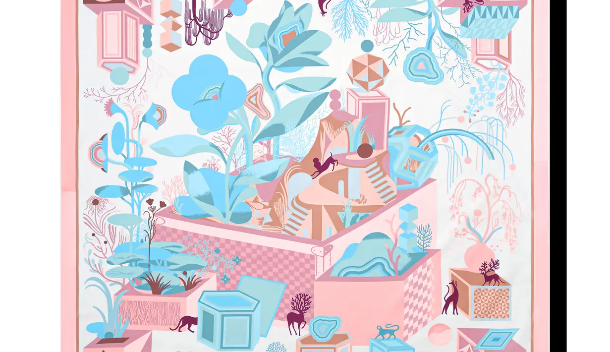 Desain syal Incori menonjolkan proses pembuatan koper legendaris rumah mode tersebut yang menghasilkan kesuksesan awalnya.   [Dok/Louis Vuitton].