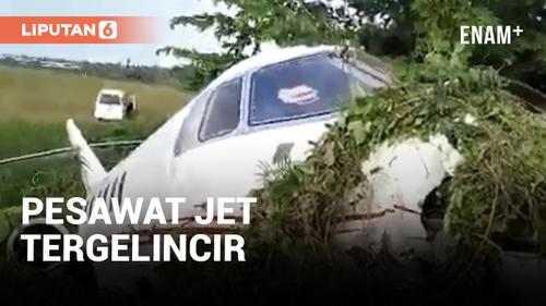VIDEO: Pesawat Jet Tergelincir di Bandara Morowali, Beruntung Kru dan Penumpang Selamat