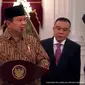 Prabowo Subianto-Gibran Rakabuming mengumumkan susunan kabinet menteri pada Minggu malam (20/10/2024) ini. foto: Youtube&nbsp;Sekretariat Presiden