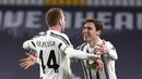 Pemain Juventus Kulusevski Dejan merayakan golnya ke gawang SPAL pada pertandingan perempat final Coppa Italia di Allianz Stadium, Turin, Italia, Rabu (27/1/2021). Juventus meraih tiket semifinal Coppa Italia usai membantai SPAL 4-0. (Fabio Ferrari/LaPresse via AP)
