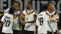 Timnas Jerman meraih kemenangan 6-0 atas Slovakia pada laga terakhir Grup A kualifikasi Piala Dunia 2026 zona Eropa di Red Bull Arena, Leipzig, Selasa (18/11/2025) dini hari WIB. Berkat hasil positif tersebut, Jerman kukuh di puncak Grup A dan memastikan diri lolos ke putaran final Piala Dunia tahun depan. (AFP/Odd ANDERSEN)