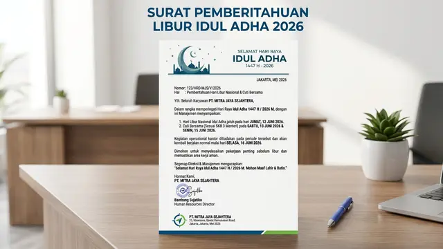 Contoh Surat Pemberitahuan Libur Idul Adha 2026 untuk Kantor: Gemini AI