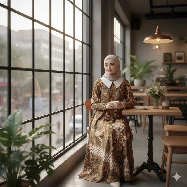 Gamis Batik Kombinasi Kain Polos