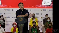 Menteri BUMN Erick Thohir saat menghadiri acara Pemberian NIB kepada 550 pelaku UMK di Surakarta, Rabu (6/7/2022).