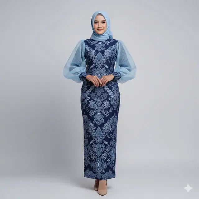 Gamis Batik Bishop Sleeve untuk Acara Formal. Gemini