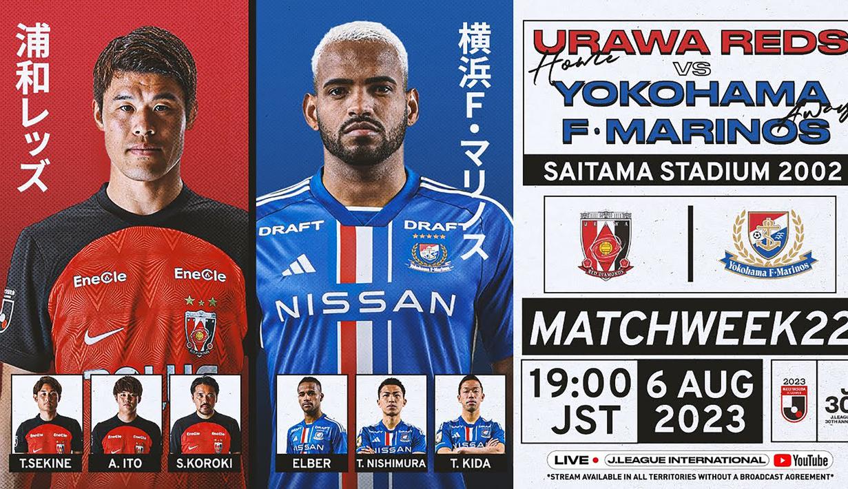 Partai seru akan tersaji pada pekan ke-22 J1 League 2023 yang mempertemukan tuan rumah Urawa Red Diamonds menghadapi Yokohama Marinos, Minggu (6/8/2023) di Saitama Stadium 2002. Kedua tim yang saat ini berada di papan atas J1 League 2023 merupakan dua tim yang memiliki pertahanan dan daya serang Terbaik di J1 League 2023 hingga pekan ke-21. (J.League)