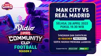 Tonton Malam Ini di Vidio! Live Streaming Vidio Community Cup Football : Man City Vs Real Madrid