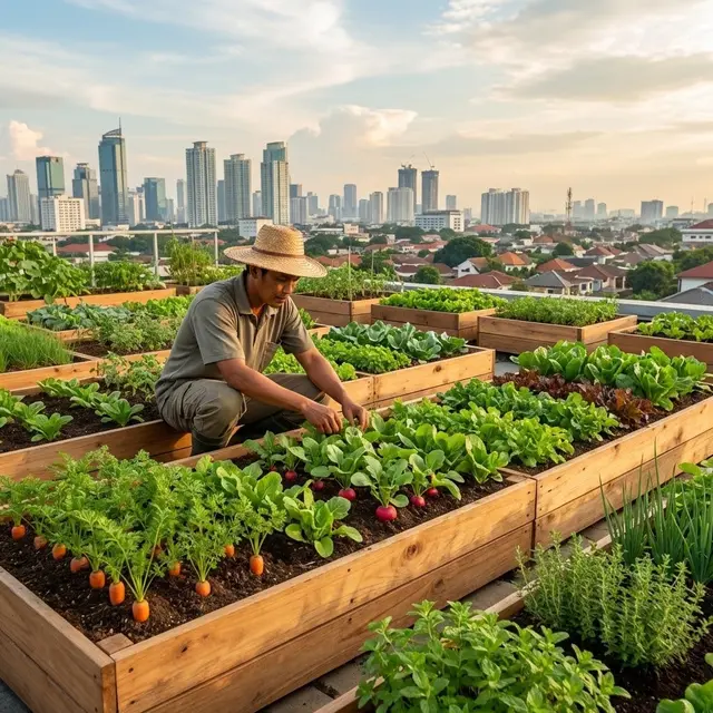 Rooftop Garden Kebun Sayur Organik Bedengan (Gemini AI)