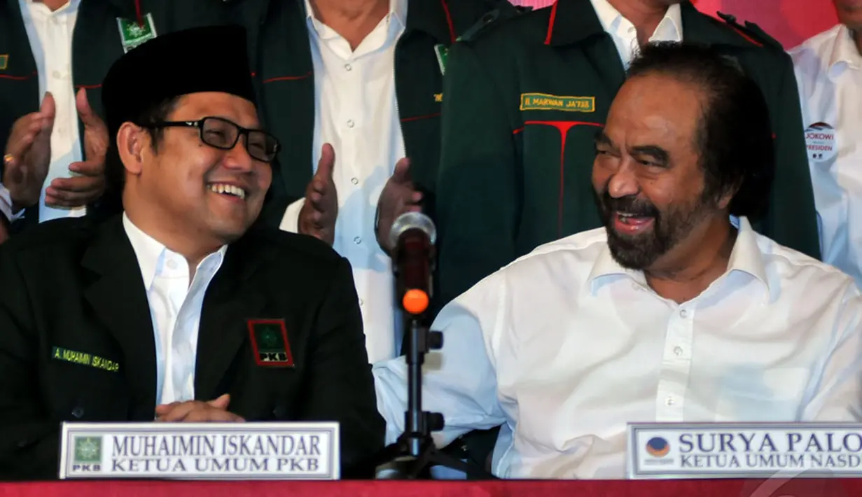 PDIP menggelar deklarasi koalisi dengan PKB dan Partai Nasdem. Tiga partai ini sepakat mendukung Joko Widodo sebagai calon presiden (Liputan6.com/Johan Tallo).