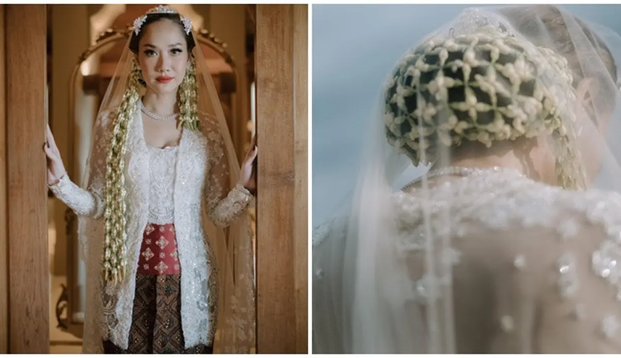 Dalam unggahan lanjutan, Didiet Maulana jelaskan detail baju kebaya BCL dan Tiko. BCL merancangkan Kebaya Kutubaru. Brokat Perancis berbentuk bunga disematkan pada beberapa bagian, sesuai dengan nama pengantin dan juga laksana bunga yang mekar di hari pernikahan BCL. Tampilan penyanyi berusia 40 tahun ini dilengkapi dengan kehadiran angkin berwarna merah tua dengan batik sogan Sido Mulyo gaya Solo. (Liputan6.com/IG/@itsmebcl)