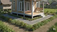 Model Rumah Kecil di Desa Tapi Bebas Ular (AI)
